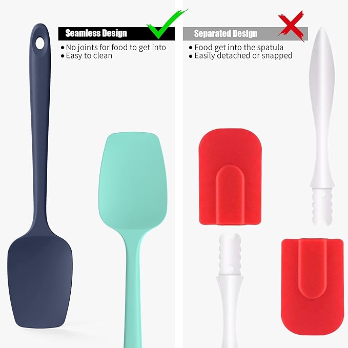 Heat Resistant Silicone Spoon Spatulas, Doosu 600°F High Temp Flexible Cooking Spoons Kitchen Spoonula Scratch-Proof for Mixing Stirring Scraping Serving Non-Stick Cookware (Set of 3, Multi-4)