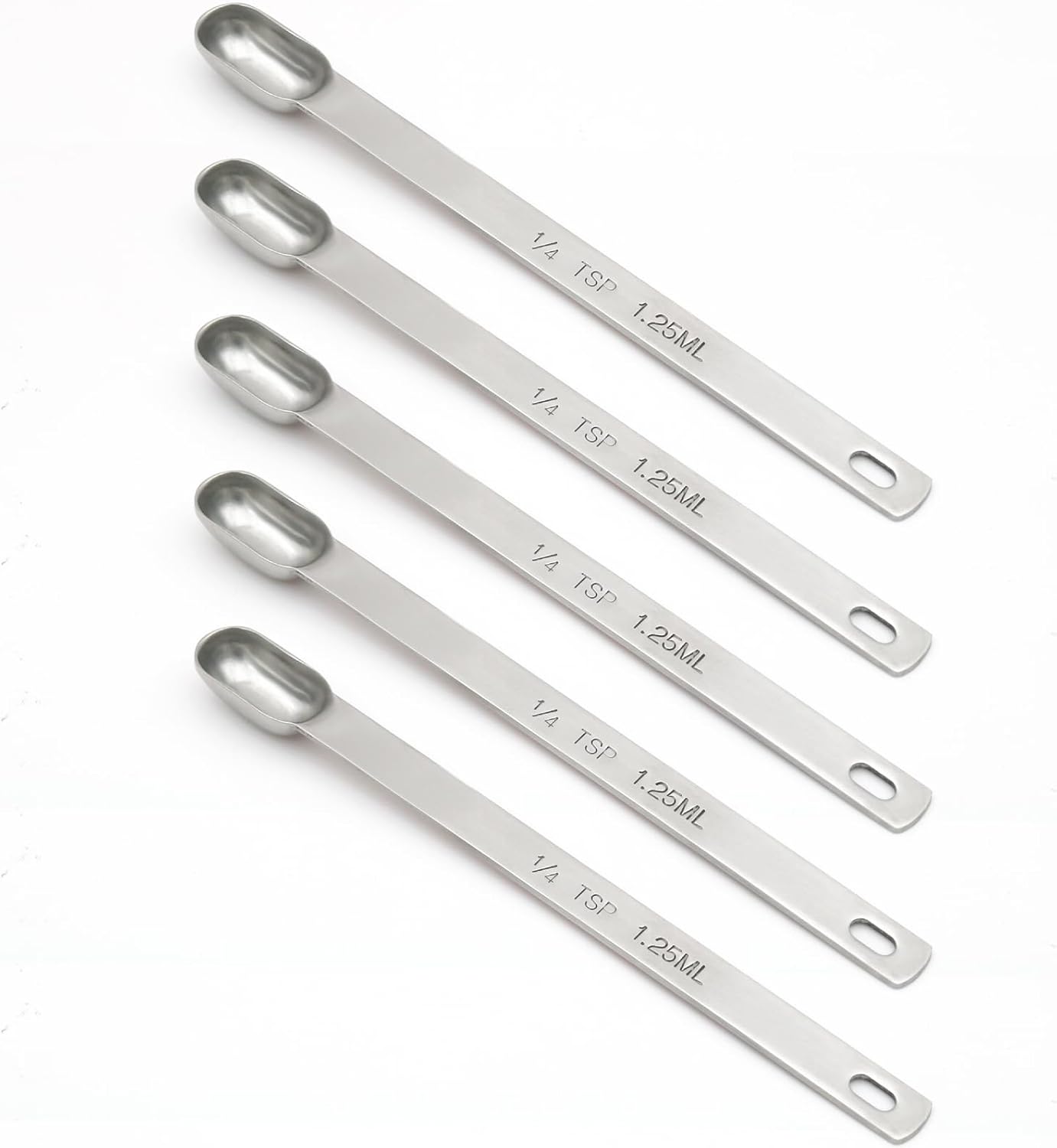 5PCS 1/4tsp (1.25ml) Single Measuring Spoon, Stainless Steel Long Handle Individual Teaspoons Only
