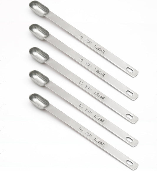 5PCS 1/4tsp (1.25ml) Single Measuring Spoon, Stainless Steel Long Handle Individual Teaspoons Only