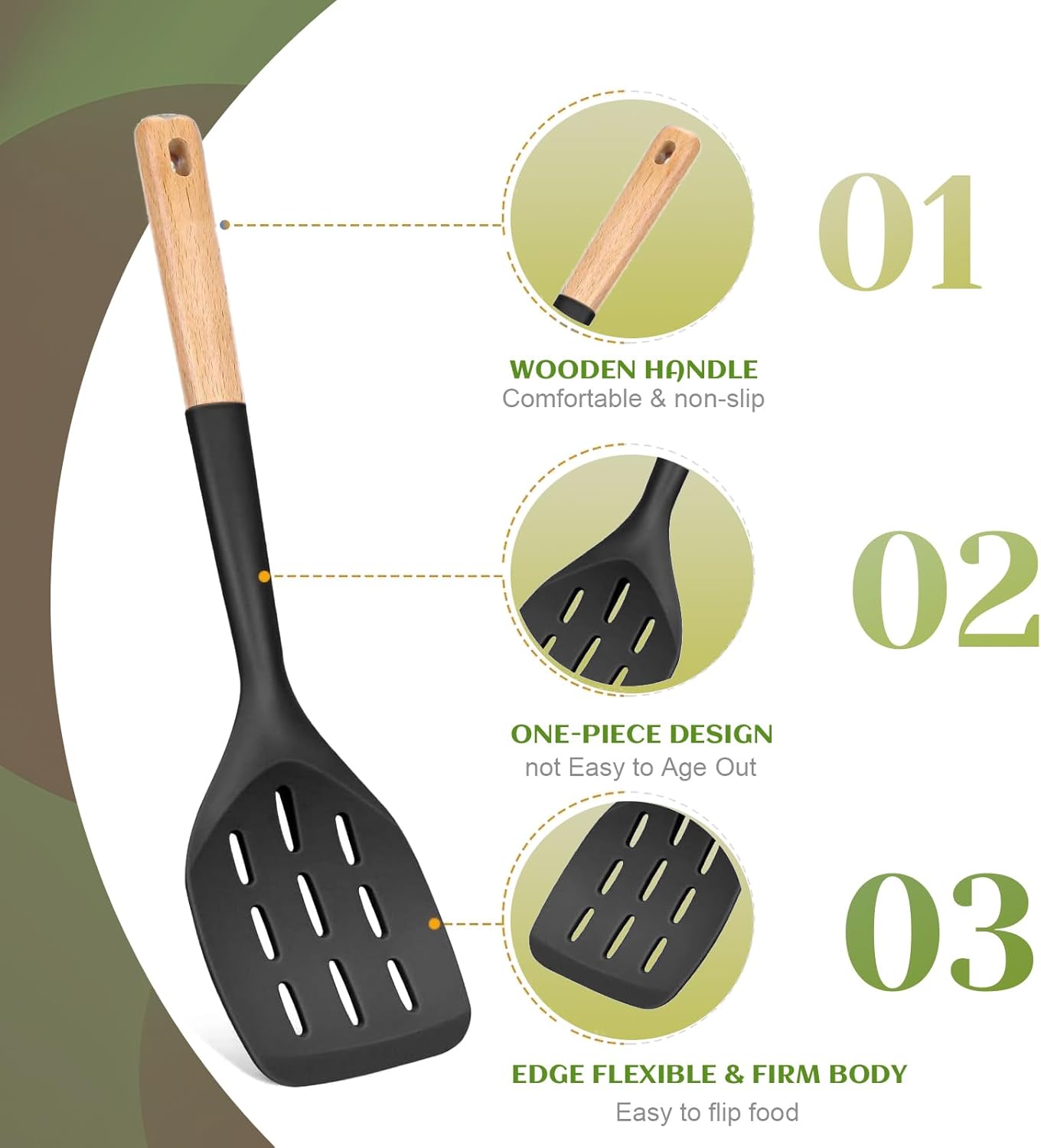 Pack of 2 Silicone Spatula, Non Stick Cooking Utensil Set Wooden Handle Kitchen Turner for Baking Mixing Grilling Serving Food Heat Resistant Non Scratch (Dark gray)