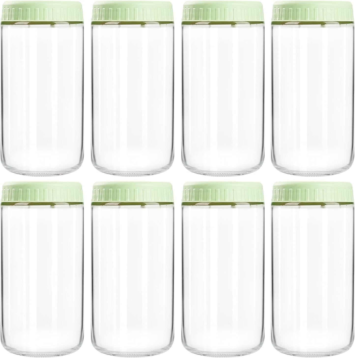 Overnight Oats Containers with Lids, 24oz Glass Jars with Lids 8 pcs, Light Green, Wide Mouth Mason jars for Salad, Yogurt, Snacks, Meal Prep