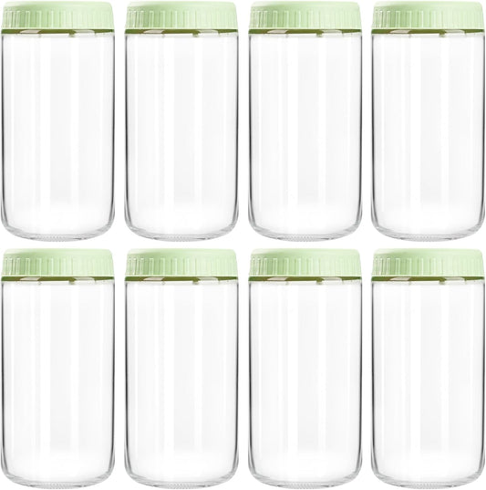 Overnight Oats Containers with Lids, 24oz Glass Jars with Lids 8 pcs, Light Green, Wide Mouth Mason jars for Salad, Yogurt, Snacks, Meal Prep