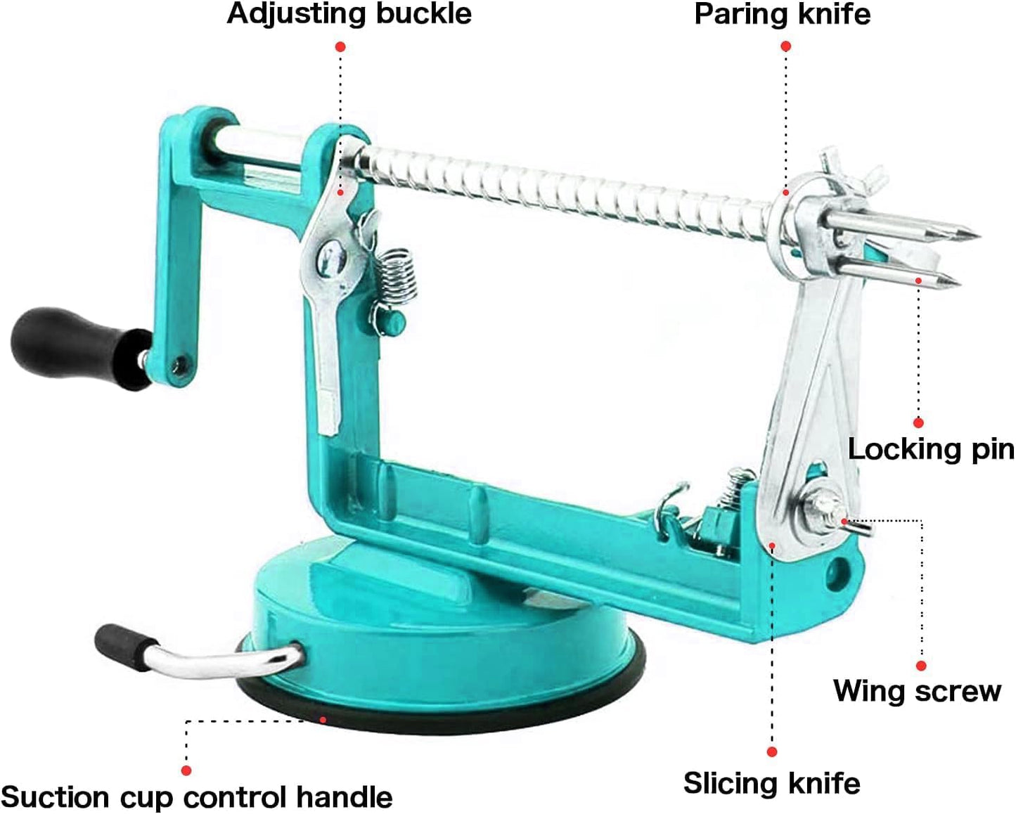 Apple Peeler Corer, Long lasting Chrome Cast Iron Apple Peeler Slicer Corer with Stainless Steel Blades and Powerful Suction Base for Apples and Potato(Blue)
