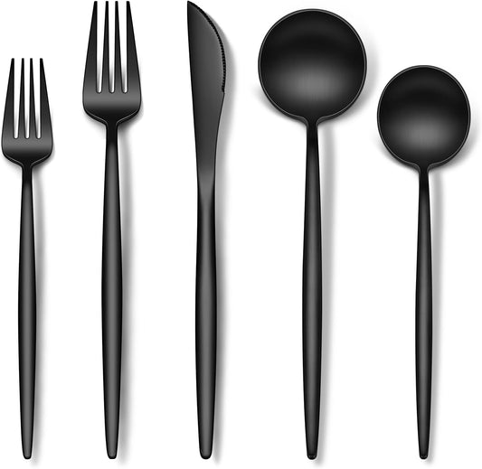 Stapava Matte Black Silverware Set for 8, 40-Piece Stainless Steel Flatware Sets, Satin Finish Cutlery Include Forks Spoons and Knives Set for Home Restaurant Hotel, Dishwasher Safe Utensils