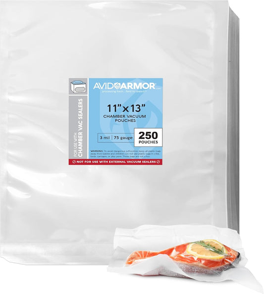 Avid Armor Chamber Vacuum Sealer Bags – Heavy Duty, BPA-Free, Pre-Cut Chamber Vacuum Bags for Food Preservation, Freezer Storage, Sous Vide and more, 250/Pack (11x13) – Multi-Use Vacuum Bags