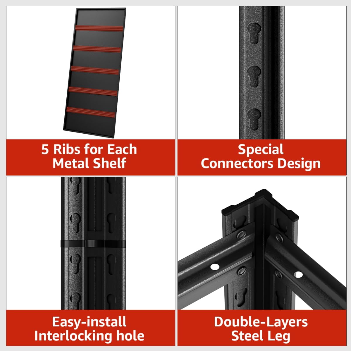 55.12" W Father&I 5-Shelf Industrial Adjustable Heavy-Dudy Tall Metal Steel Garage Storage Shelves Shelving Units/Rack System (Commercial) for Basement/Shop/Dorm, 84" H*55.12" W*24" D*, Black