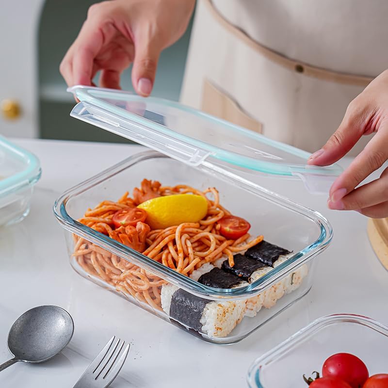 3 Piece Glass Food Storage Container Set Sealed Reusable Pantry Kitchen Storage Container Glass Lunch Prep Container Lunch Box, Microwave, Refrigerator and Dishwasher.