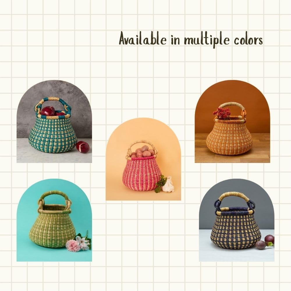 Small Navy Pot Decorative Basket for Living Room, Shelf Basket, Home Decor, Fruit Bowl, Kitchen Countertop Storage, Harvesting, Wicker, Woven