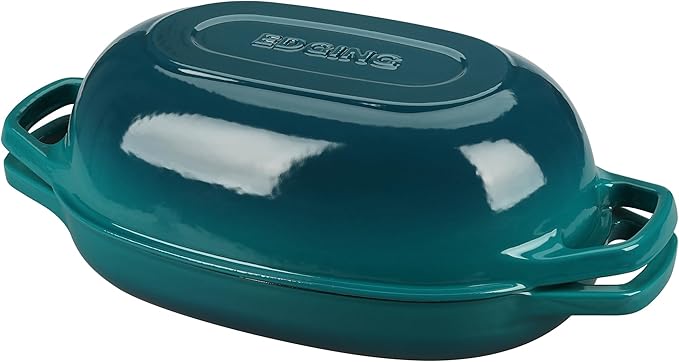 Enameled Cast Iron Oval Dutch Oven Pot with Lid, Dutch Oven for Sourdough Bread Baking, Oval Bread Pan, 5qt, Darkcyan