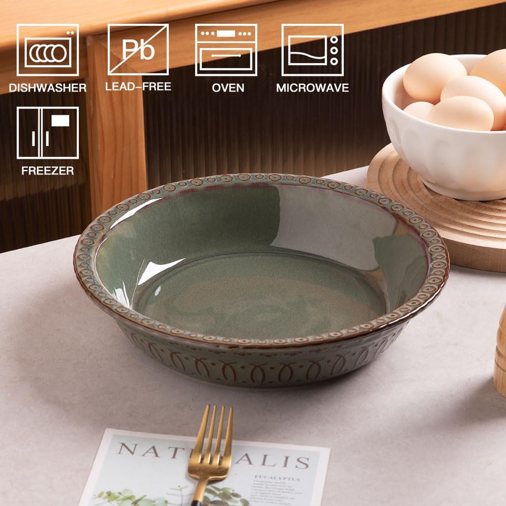 Sweejar Ceramic Pie Pan for Baking,Round Baking Dish Pan for Dinner 10 Inches, Pie Dish Non-Stick Pie Plate for Quiche, Tart, Cake, Pumpkin Pie, Pot Pies(Gray)