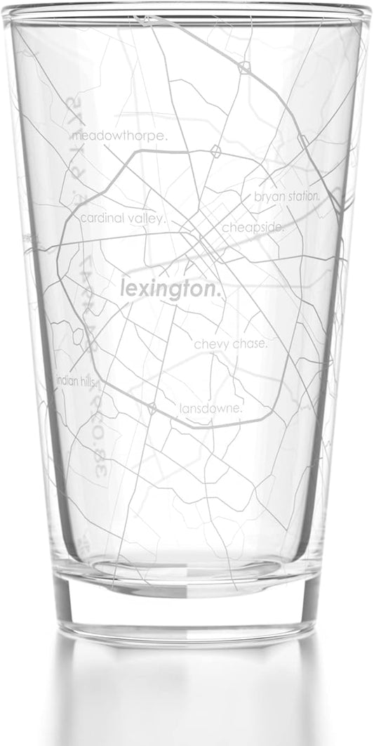 Well Told Engraved Lexington Kentucky Map Pint Glass, Etched Beer Gift (16 oz, Clear) City Map Pint, Custom City Glassware, Gifts For Beer Lovers