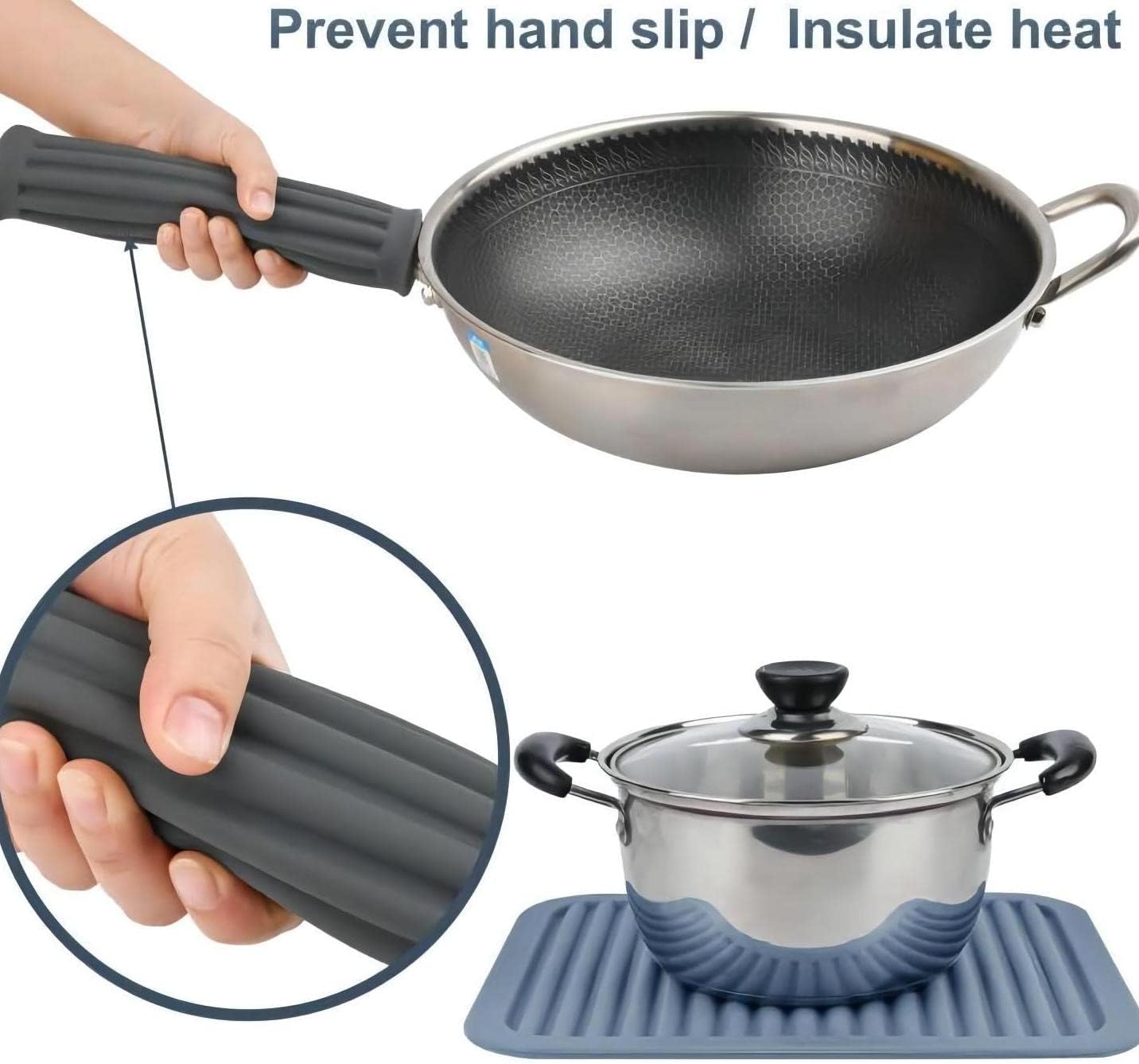 Silicone Trivets Set 2, Big Trivets Mats for Hot Pots and Pans, Heat Resistant Hot Pads for Kitchen Counter, Multi-Purpose & Versatile Trivet Mats, 9 x 12 Inch Silicone Pot Holder Pads Grey