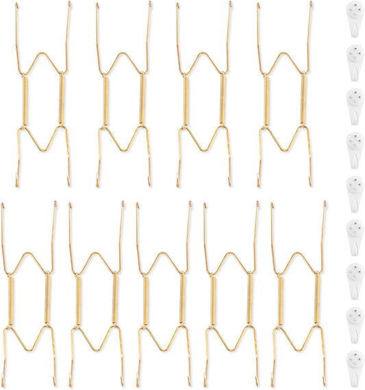 Bilillo 9 Pack Plate Hangers for The Wall, Suitable for 8-10 inch Art Plate, Stainless Steel Invisible Heavy Duty Wire Plate Holder with Wall Hooks, Plate Hangers for Displaying Plates, Platter, Dish