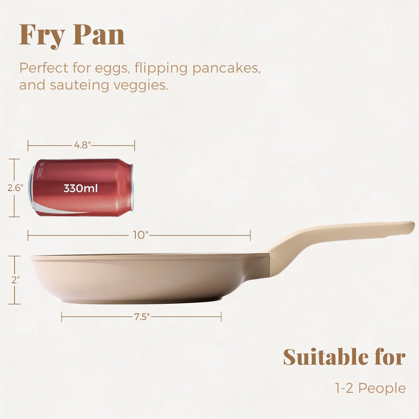 PRICUSIS Nonstick Frying Pan, 8/10/12 Inch Skillet with Stay Cool Handle, Stain/Scratch/Crack Proof, Induction Compatible & Oven Safe, Dishwasher Safe, PTFE & PFOA Free(10-Inch, Natural Linen)
