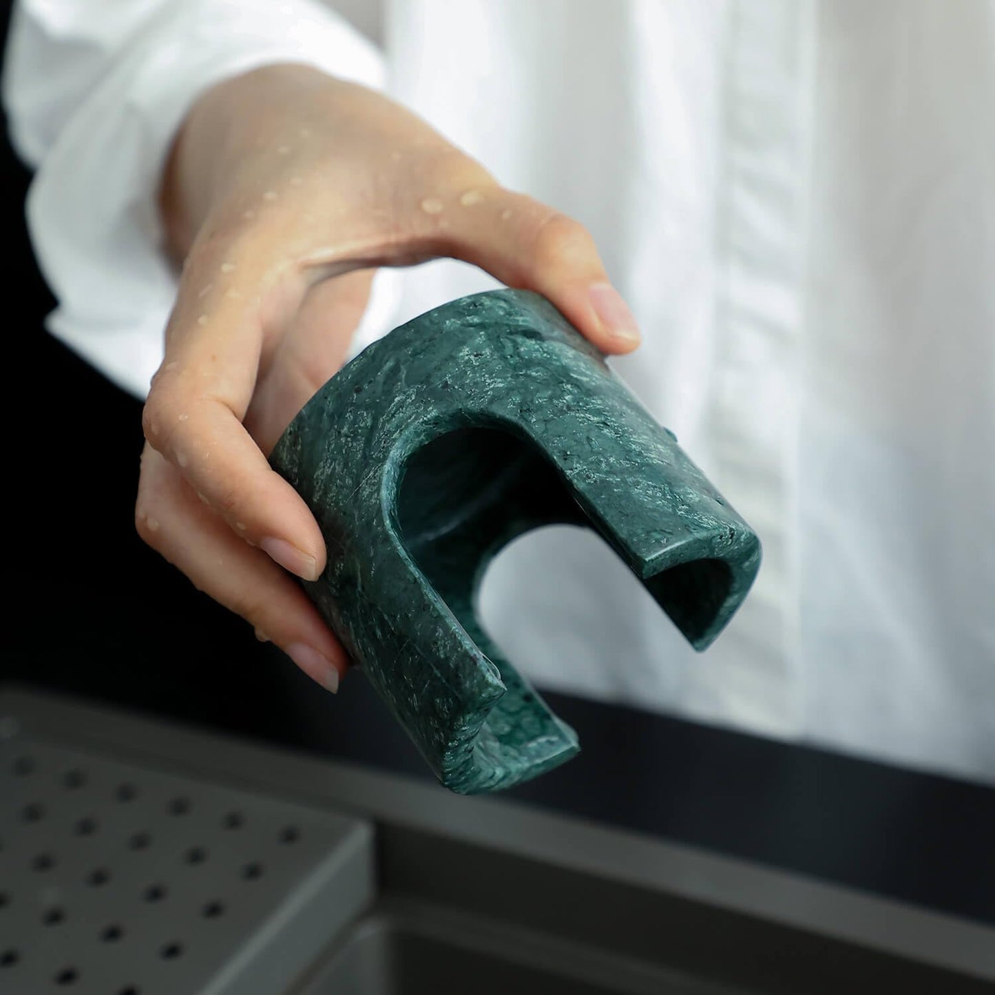 Travertine Marble Sponge Holder for Kitchen Counter - Natural Stone Dish Drying Rack, Sponge Caddy for Sink Organizer - Durable & Stylish Kitchen Decor (India Green Marble)