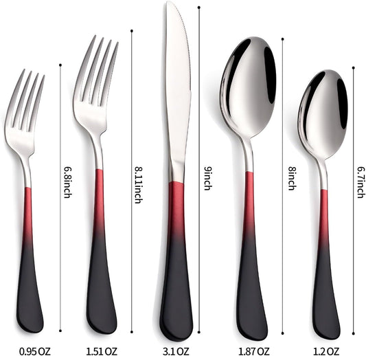 20-Pieces Black Red Silverware Sets for 4,Black Red Handle Stainless Steel Cutlery Set, Include Forks Spoons and Knives Set, Dishwasher Safe Utensil Sets for Home Restaurant