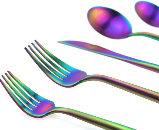 Gugrida 5 Pieces Matte Rainbow Flatware Set, 18/10 Stainless Steel Cutlery Sets Including Knife Fork Spoon w/Dessert Fork Teaspoon, Silverware Sets Service for 1