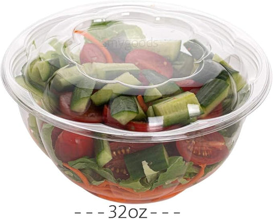 Smygoods Disposable Plastic Salad Bowls with Airtight Lids Ideal for Meal Prep, Takeout, Catering, Parties, Picnics, and Food Storage, Stackable, Leak-Proof