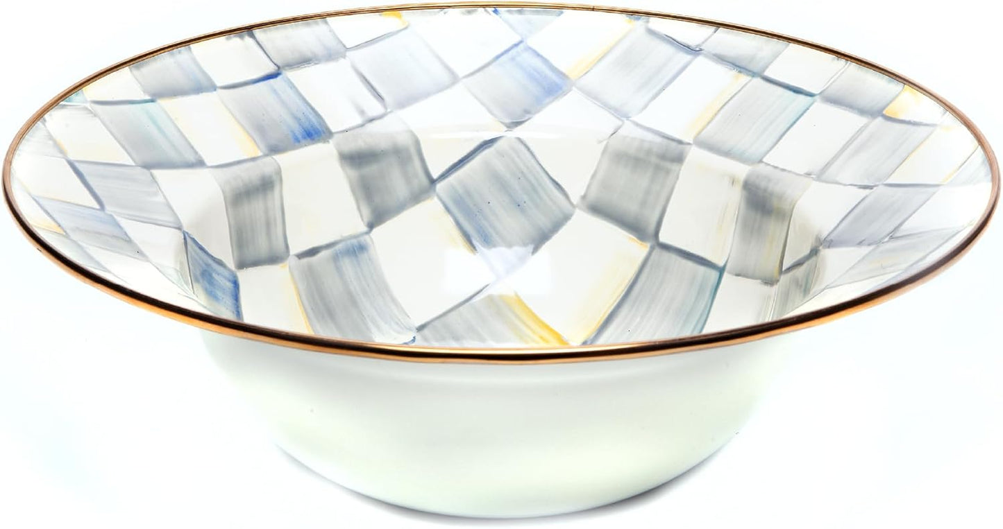MACKENZIE-CHILDS Enamel Serving Bowl, Enamel Serveware Bowl, 12 Inches, Gray-and-White Sterling Check