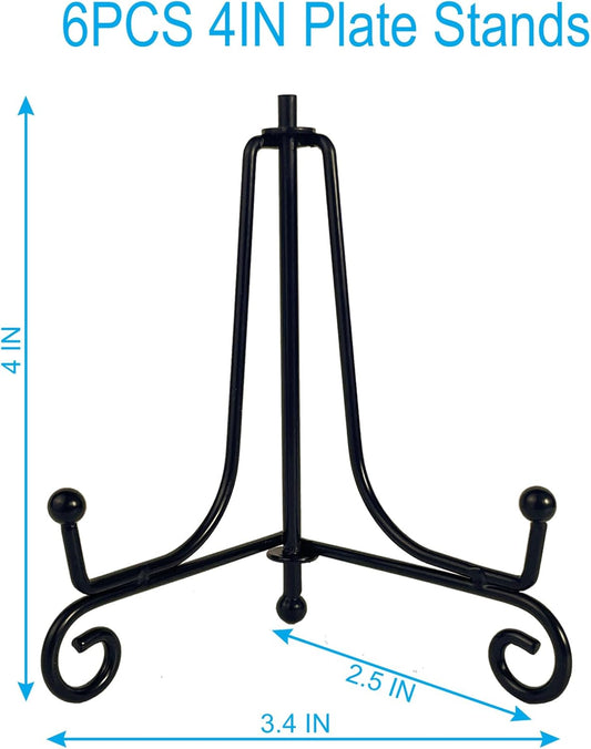 6PCS Premium Black Iron Plate Stands for Display 4 Inch, Decorative Solid Metal Plate Holders for Displaying, Mini Easel, Frame, Book, Card, Plaque, Bowl, Picture Stands for Display