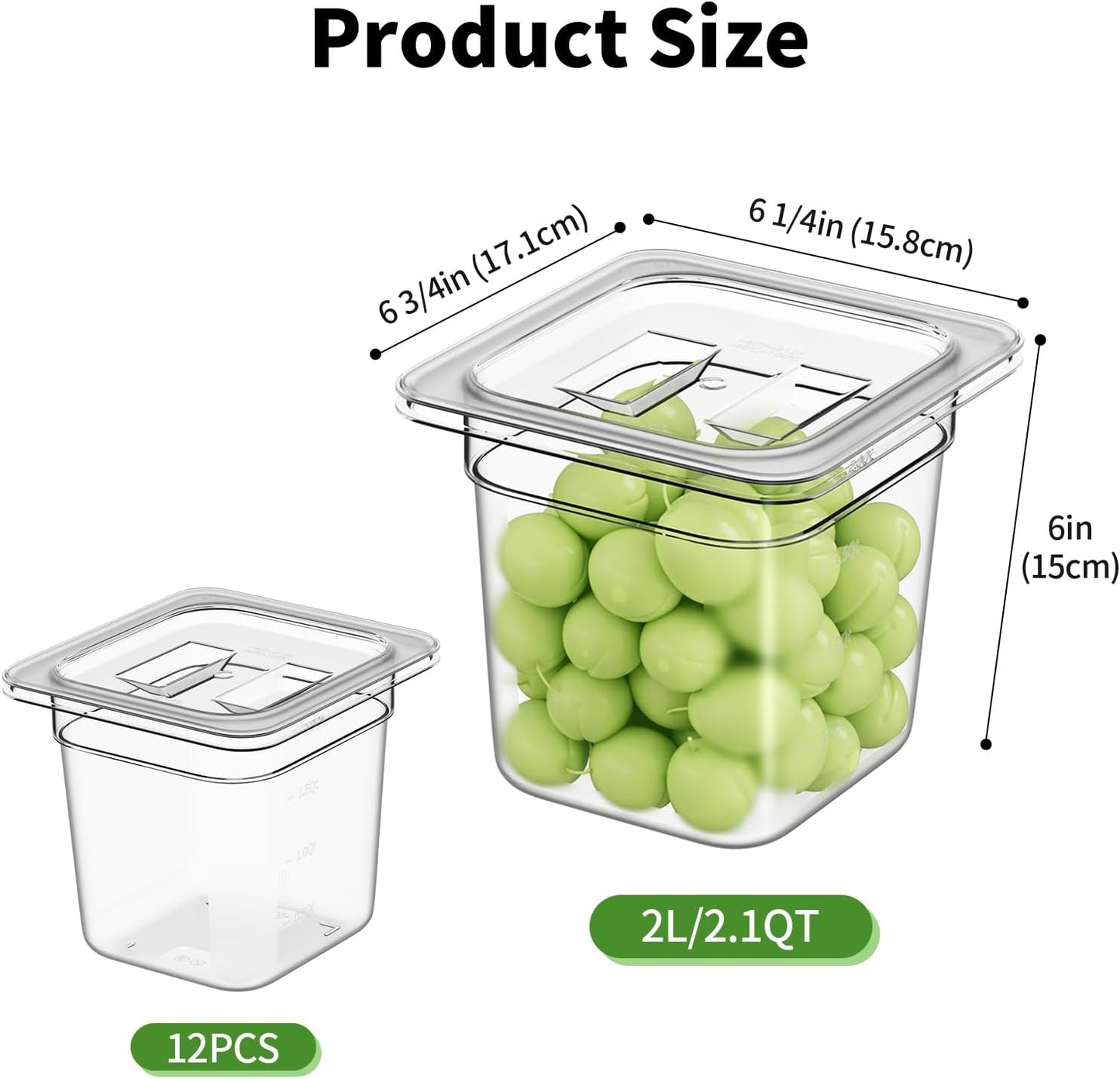 1/6 6'' 12 Pack Plastic Food Pans With Lids, Clear Food Pan, Commercial Stackable Polycarbonate Freezer-Safe for Fruits Vegetables Restaurant Kitchen