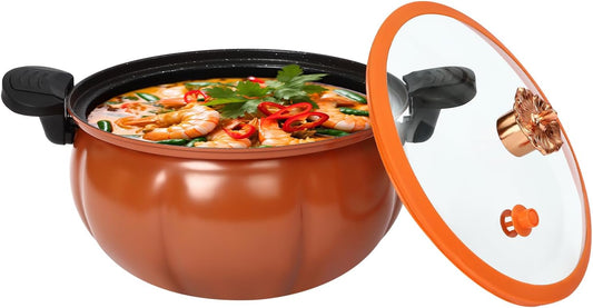 2.11gal Pumpkin Micro Pressure Cooker Non-stick Micro Pressure Cooking Pot with Clear Lid Stew/Soup Pot for Open Flames & Gas Stoves (Orange) Halloween Thanksgiving Decorative Pot Gift