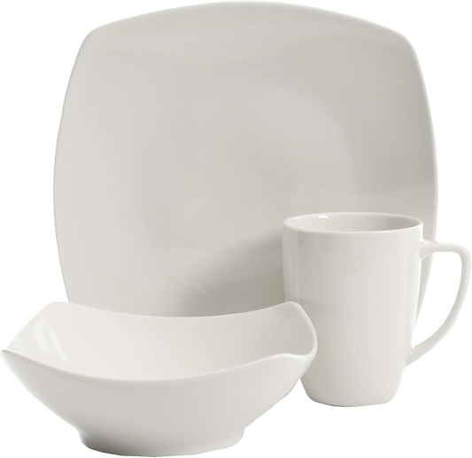 Gibson Home Amelia Court Porcelain Chip and Scratch Resistant Dinnerware set, Service for 4 (12pcs), White (Soft Square)