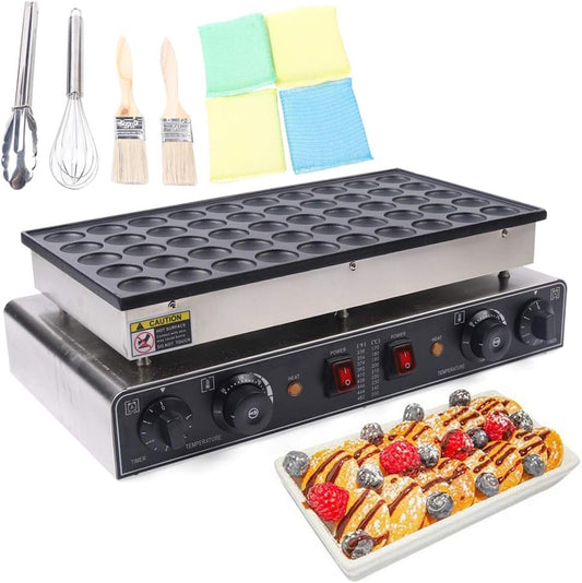 110V Mini Dutch Pancake Baker, 50PCS 1700W Commercial Electric Nonstick Waffle Maker Machine, 1.77 Inches Mini Pancake Maker with 2 Thermostats & 2 Timers Separate Control