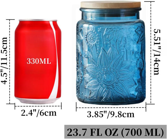 ANSQU 23.7 FL OZ Blue Glass Jars, 2 Pack Vintage Glass Kitchen Storage Counter Jar, Candy Jars with Lids, Mason Jar Hold Coffee Beans, Tea, Cookie, Sugar, Bath Salts & More (Blue, 2 Pack)
