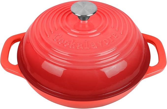 Premium Enameled Cast Iron Dutch Oven for Bread Baking | Non-Stick 2QT Oval Bread Oven with Lid | Perfect for Sourdough, Loaf, and Artisan Baking (Round Red, 5 QT)