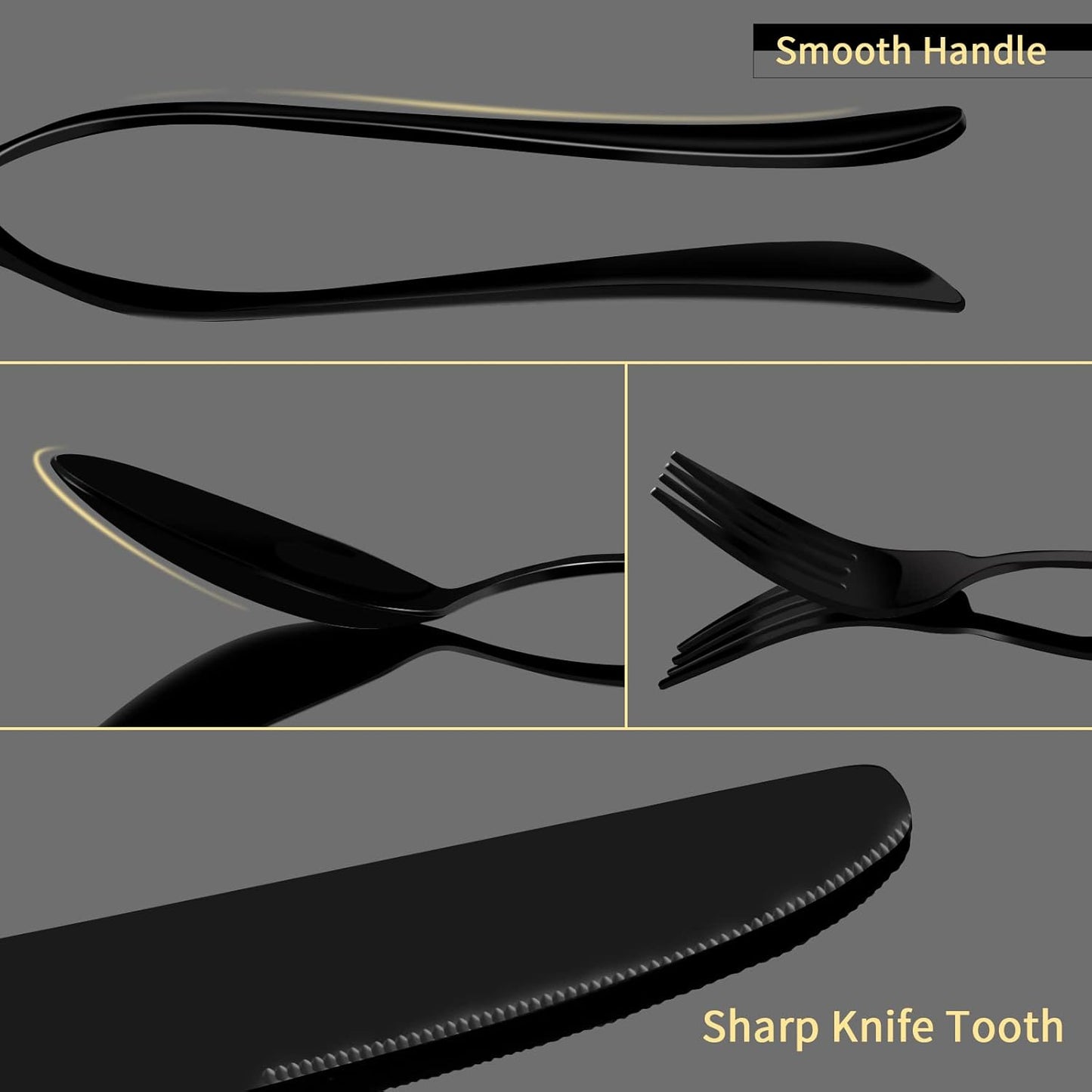 Aisoso Black Silverware Set, 20-Piece Stainless Steel Flatware Cutlery Set Service for 4, Include Knife Fork Spoon, Stylish Mirror Finish, Perfect for Home Kitchen Restaurant