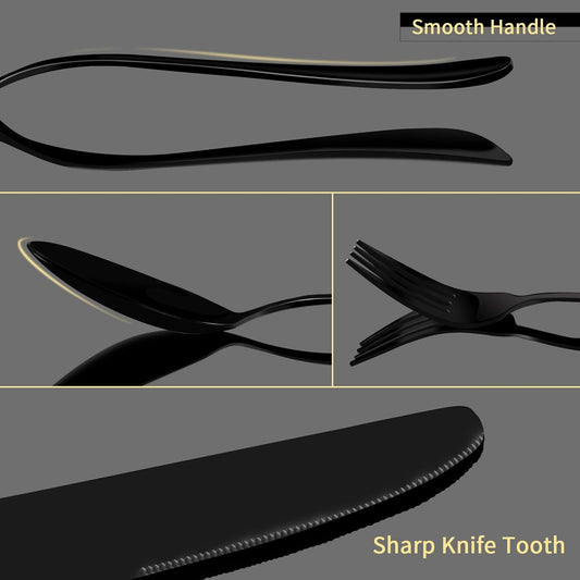 Aisoso Black Silverware Set, 20-Piece Stainless Steel Flatware Cutlery Set Service for 4, Include Knife Fork Spoon, Stylish Mirror Finish, Perfect for Home Kitchen Restaurant