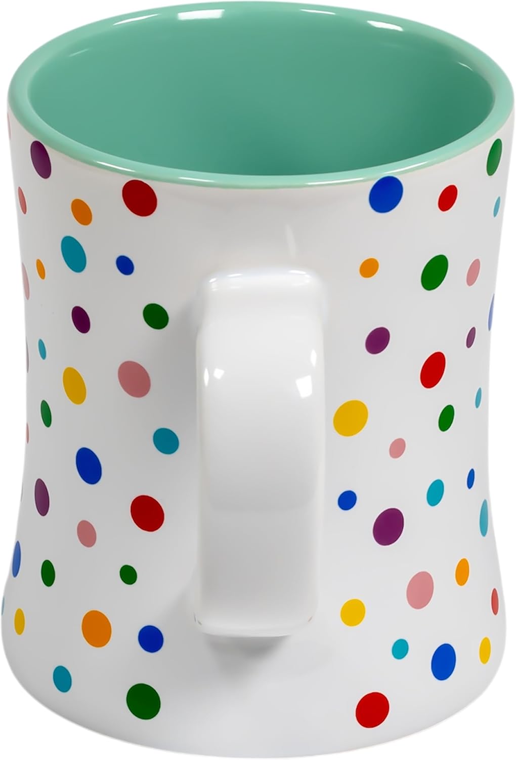 Mint Green Cute Coffee Mug with Confetti Polka Dot Rainbow Sprinkles | Birthday Cake Coffee Cup Gift |Fun Colorful Pattern | Large White Ceramic Cup with Green, Yellow, Red, Pink, and Blue Sprinkles