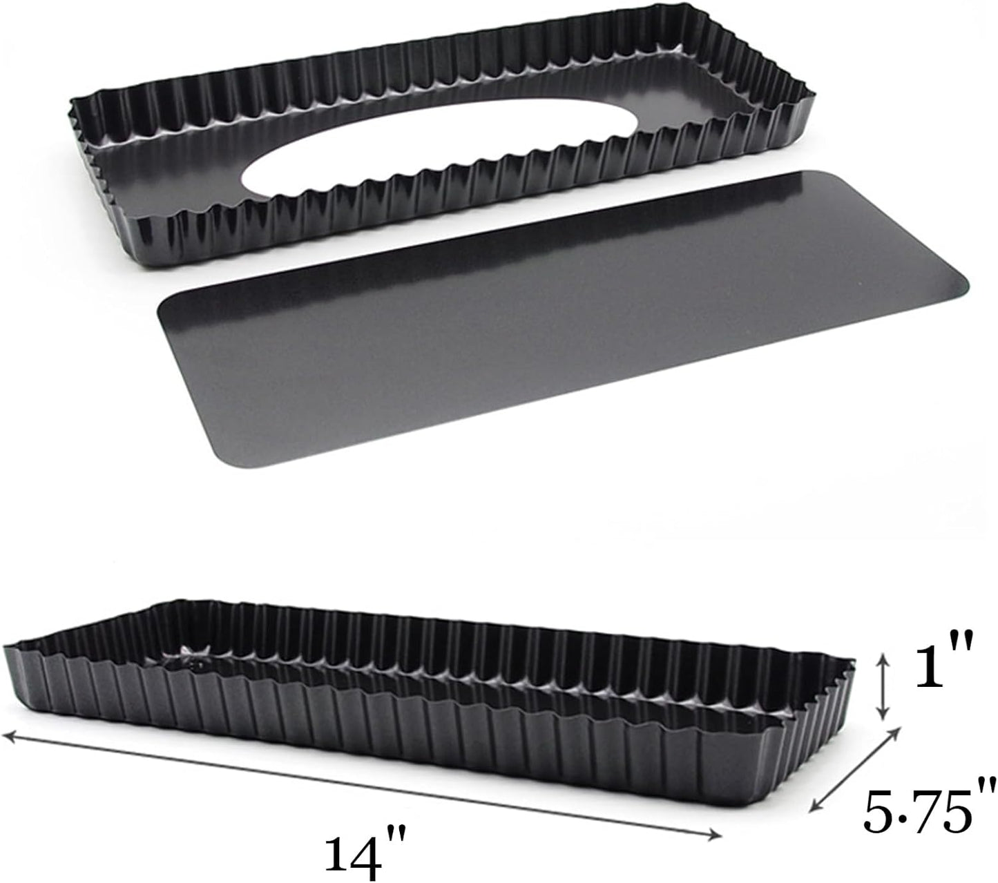Tosnail 2 Pack 14" x 5.75" Non-Stick Quiche Pan Tart Pan with Removeable Bottom Rectangular Pie Baking Pan