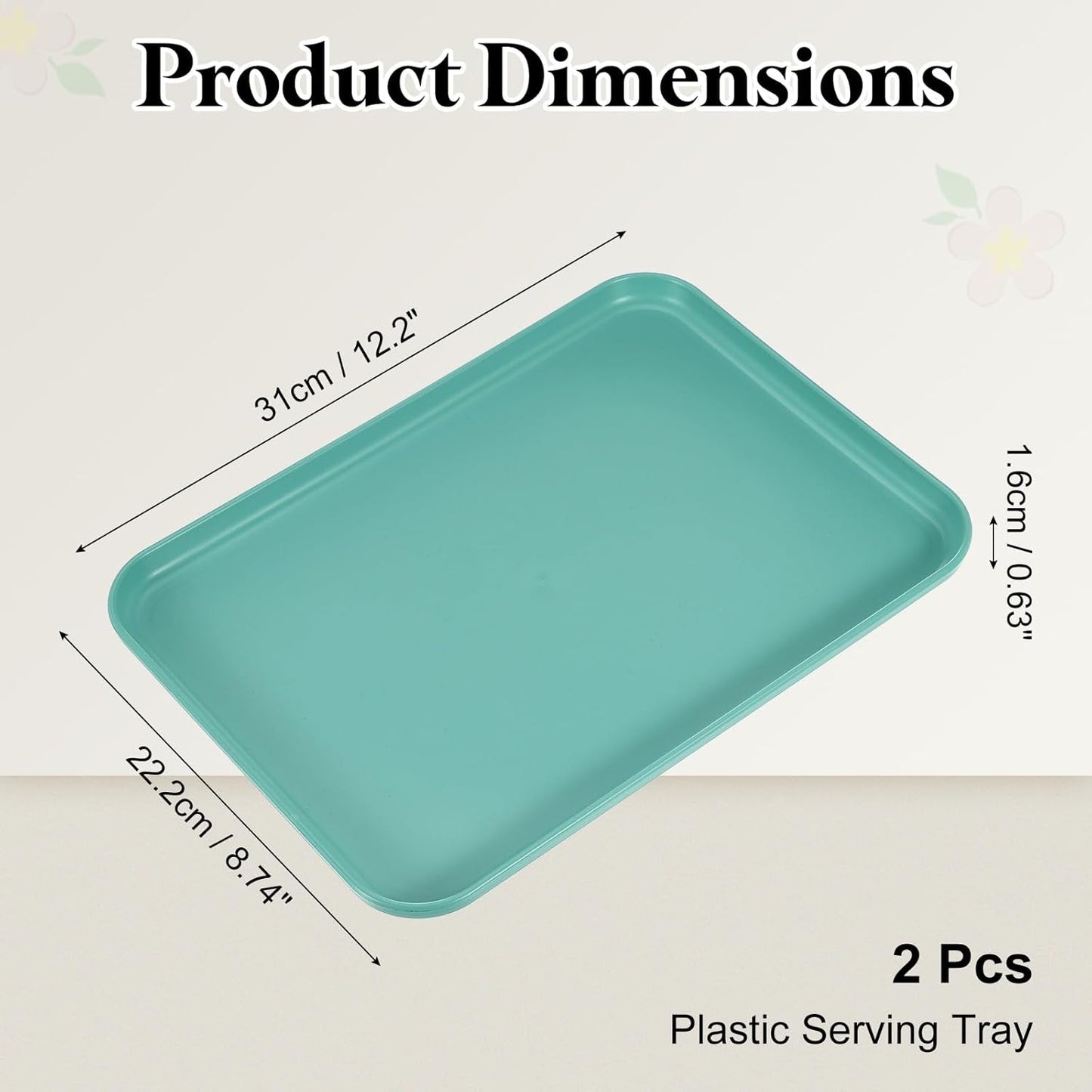uxcell 2Pcs Plastic Serving Trays, 12.2 x 8.7 Inch Rectangle Food Trays Serving Cafeteria for Kitchen Restaurant Coffee Fruit Burger Lunch Dessert, Dark Green