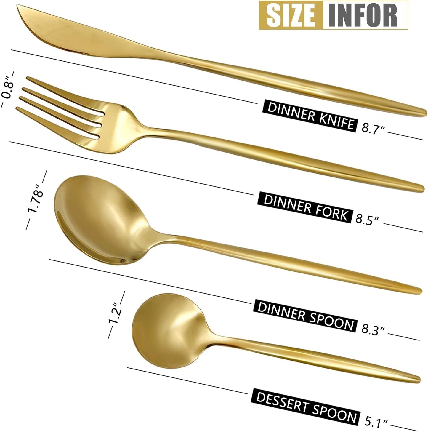 24 pcs Flatware Set, Gold Stainless Steel Flatware Set for 6, Knife Fork Spoon, Home Dinnerware Tableware Set for 6, Cutlery Set, Include Knives/Forks/Spoons…