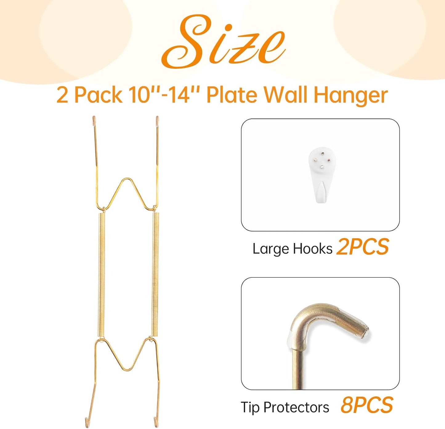 2 Pack Plate Hangers for The Wall, Suitable for 10-14 inch Art Plate, Stainless Steel Invisible Heavy Duty Wire Plate Holder with Wall Hooks, Plate Hangers for Displaying Plates, Platter, Dish, Gold