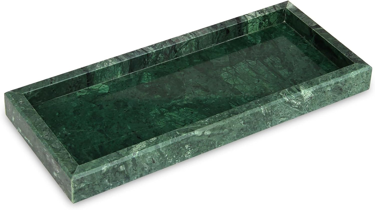 Marble Bathroom Vanity Tray,Luxury Natural Stone Small Decorative Tray,Soap Dispenser Dresser Top Perfume Home Kitchen Toilet Tank Sink Tray for Soap Bottles, Key Trinket Ring Tray(Green)