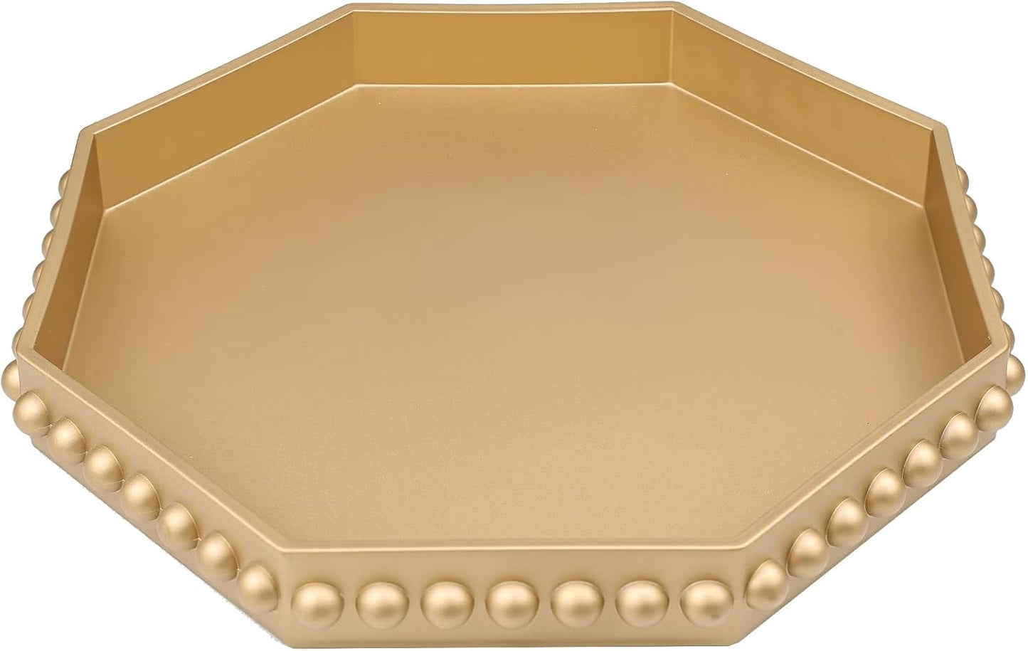 Gold Serving Tray for Coffee Table, Octagonal Beaded Plastic Decorative Tray for Ottoman, Kitchen Counter, Living Room, Outdoor Lacquer Tray for Entertaining