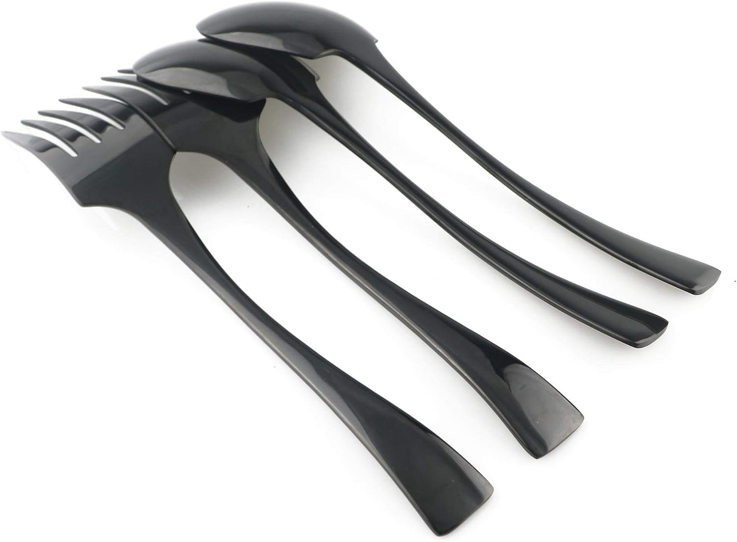 4-Pieces 18/10 Stainless Steel Big Service Fork and Spoon Flatware Set, Mirror Polishing Black