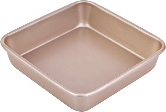 7-Inch Nonstick Square Cake Pan with Removable Bottom, Baking and Roasting Pan for Bread or Brownies 7.9" x 7.9" X 1.8" (Champagne Gold)