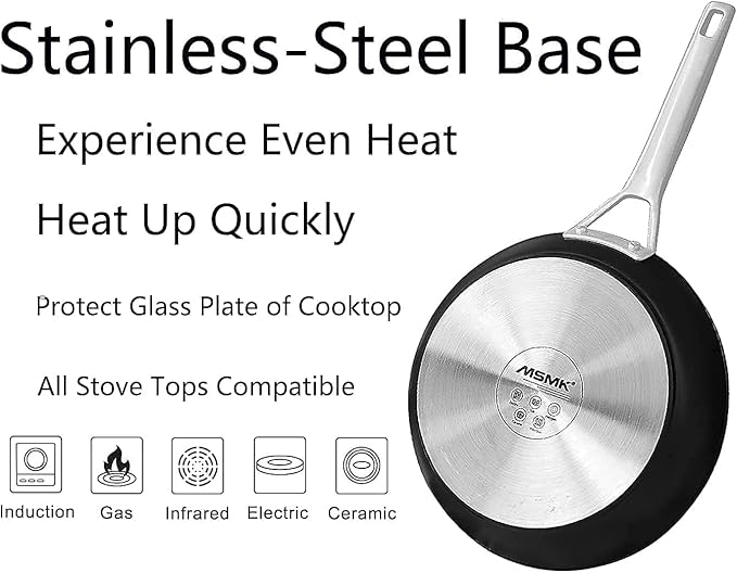 MsMk Nonstick Frying Pan, 12 InchTitanium and Diamond Non Stick Pan, Sturdy and Durable Skillet Nonstick, for Various Stove Type, Dishwasher Safe For Home Use