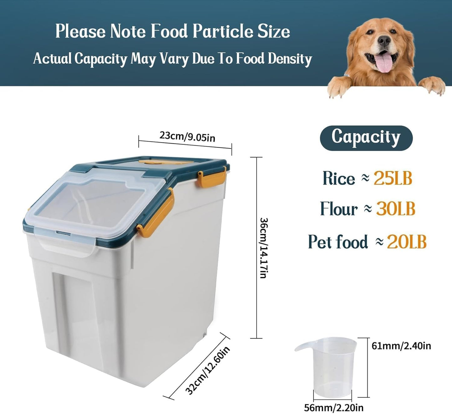 Large Flour Storage Container Bin 25lb,4 Pack Airtight Rice Storage Containers with Wheels Seal Locking Lid BPA Free with Measuring Cup,Scoop for Flour, Rice, Grain, Dry Food - Dark Blue