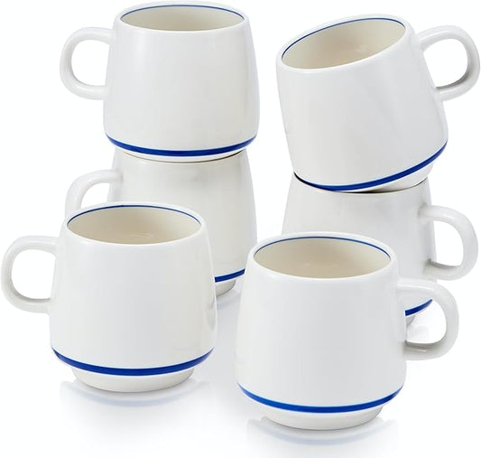11 Ounce Porcelain Coffee Mugs Set of 6 with Handle Perfect for Coffee, Tea, Milk, Chocolate and Latte, Ceramic Coffee Cups Set for Man and Woman (Blue)