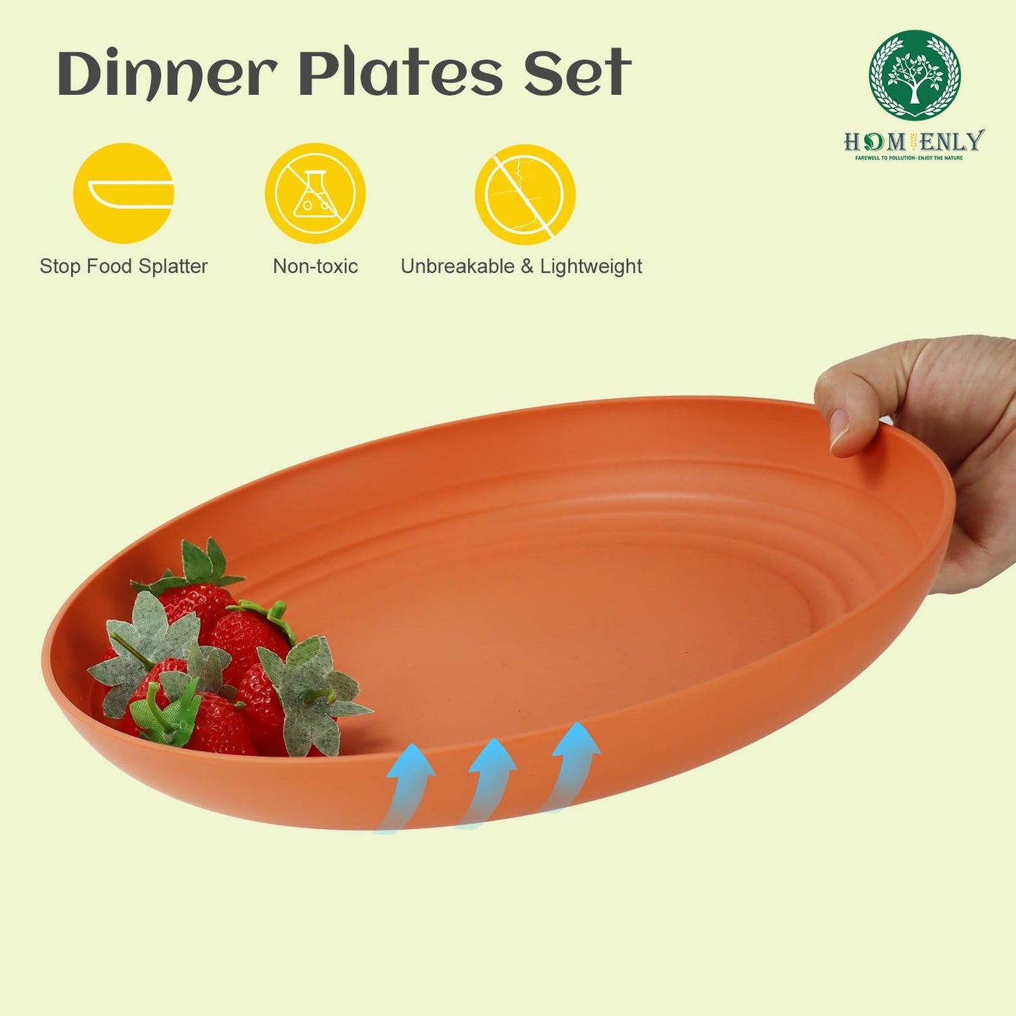 Homienly Deep Dinner Plates Set of 8 Alternative for Plastic Plates Microwave and Dishwasher Safe Wheat Straw Plates for Kitchen Unbreakable Salad Plate with 4 Colors (Colorful, 11 inch)