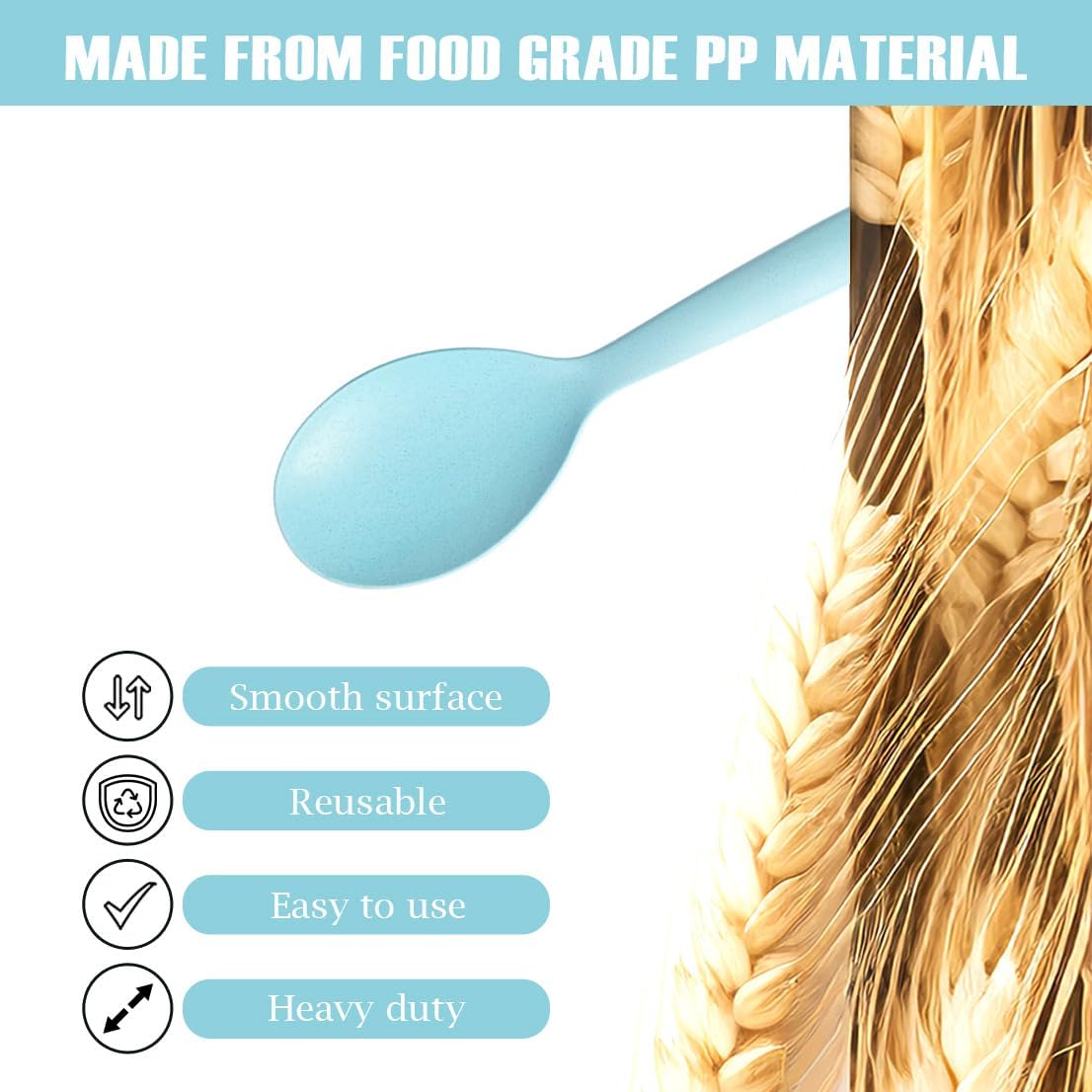 8 Pack 10" Large Reusable Plastic Wheat Straw Serving Spoon Set, 4 Serving Spoons & 4 Slotted Spoons, Kitchen Mixing Serving Spoon for Buffet Chafing Dish Catering (Ocean, Not for Cooking)