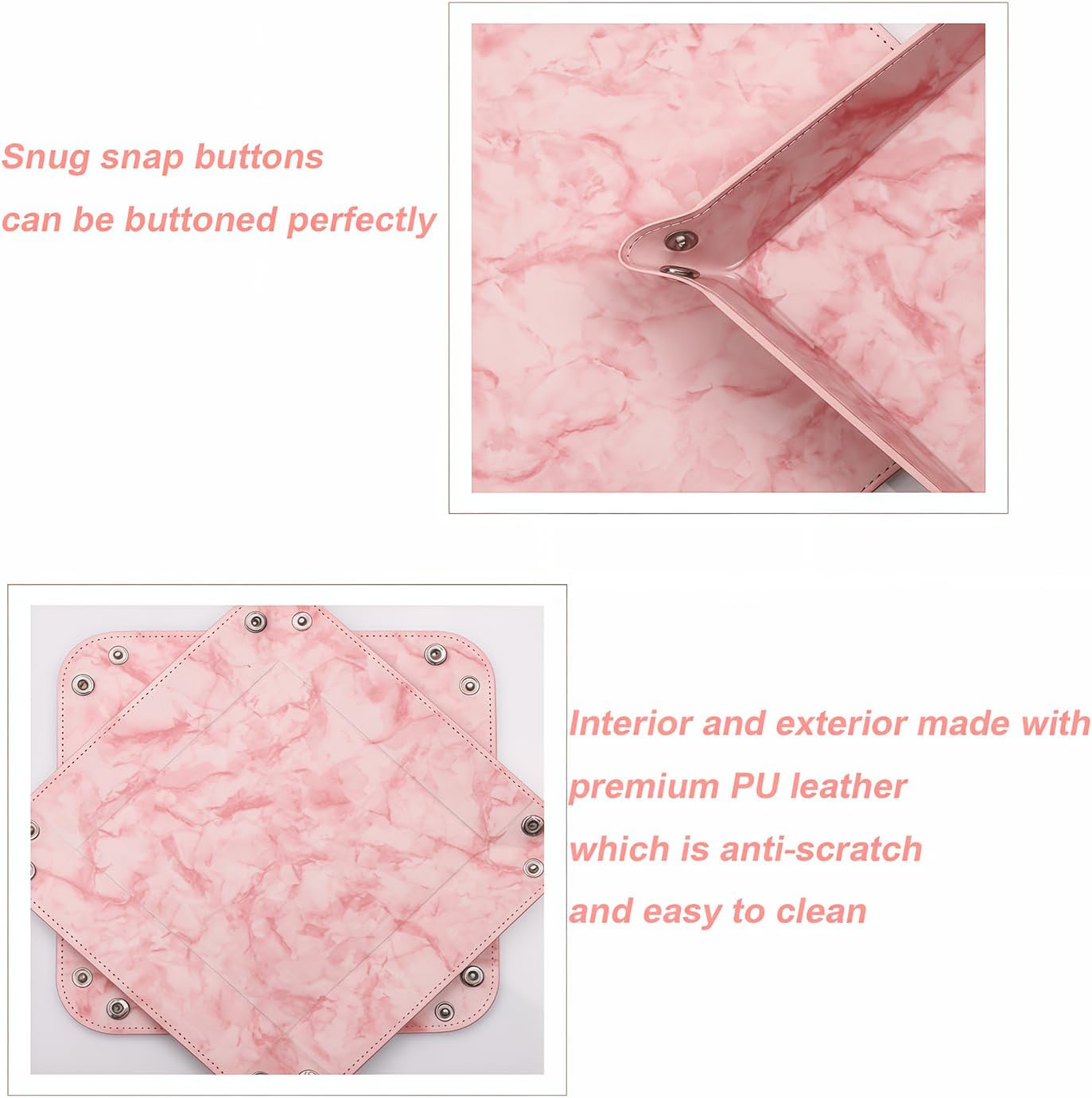 siduater Valet Tray Desktop Storage Organizer – Vegan Leather Catchall Bedside Vanity Tray Nightstand Caddy Holder for Remote Controller, Watch, Keys, Phone, Wallet, Coin, Jewelry, Marble Pink