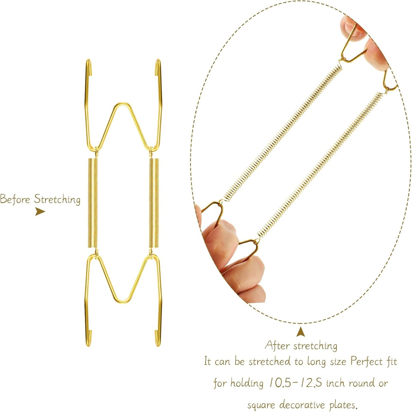 Hotop 20 Pieces Invisible Wall Plate Hangers 4/5/6/8/10 Inches Wall Plate Hangers Stainless Steel Decorative with 20 Pieces Hook with Nails for Decorative Antique and Arts(Gold)