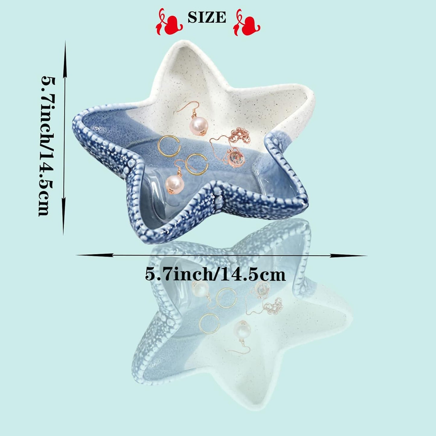 Starfish Jewelry Dish Tray, Ceramic Ring Holder for Jewelry, Trinket Tray Candy Dishes, Jewelry Tray Jewelry Plate Small Key Bowl for Entryway Table Birthday Home Party Decor (D STYLE)