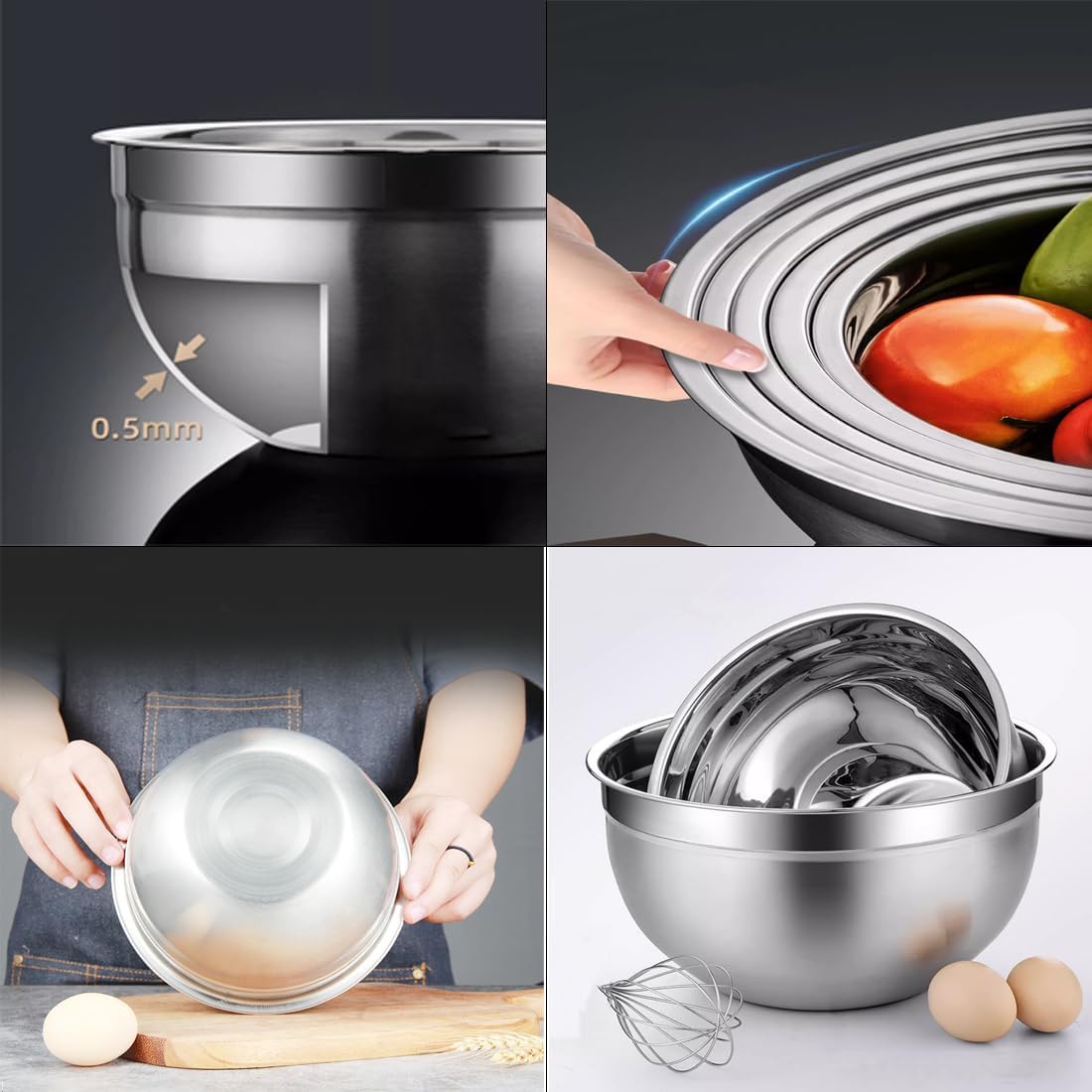 Premium Mixing Bowl Stainless Steel Mixing Bowl, Durable and Rustproof, Easy Grip and Stability Design Bowl,Versatile for Cooking, Baking, Prepping, and Food Storage. (30CM)